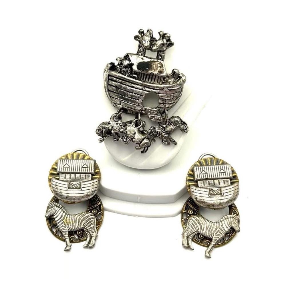 Noah's Ark Brooch and Earrings Set
